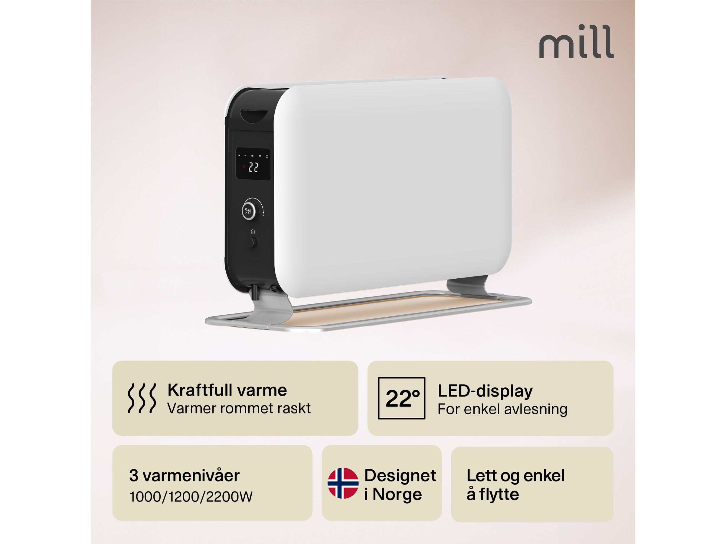 Mill Instant Max gulvovn 2200W LED (hvit) Frittstående varmeovner