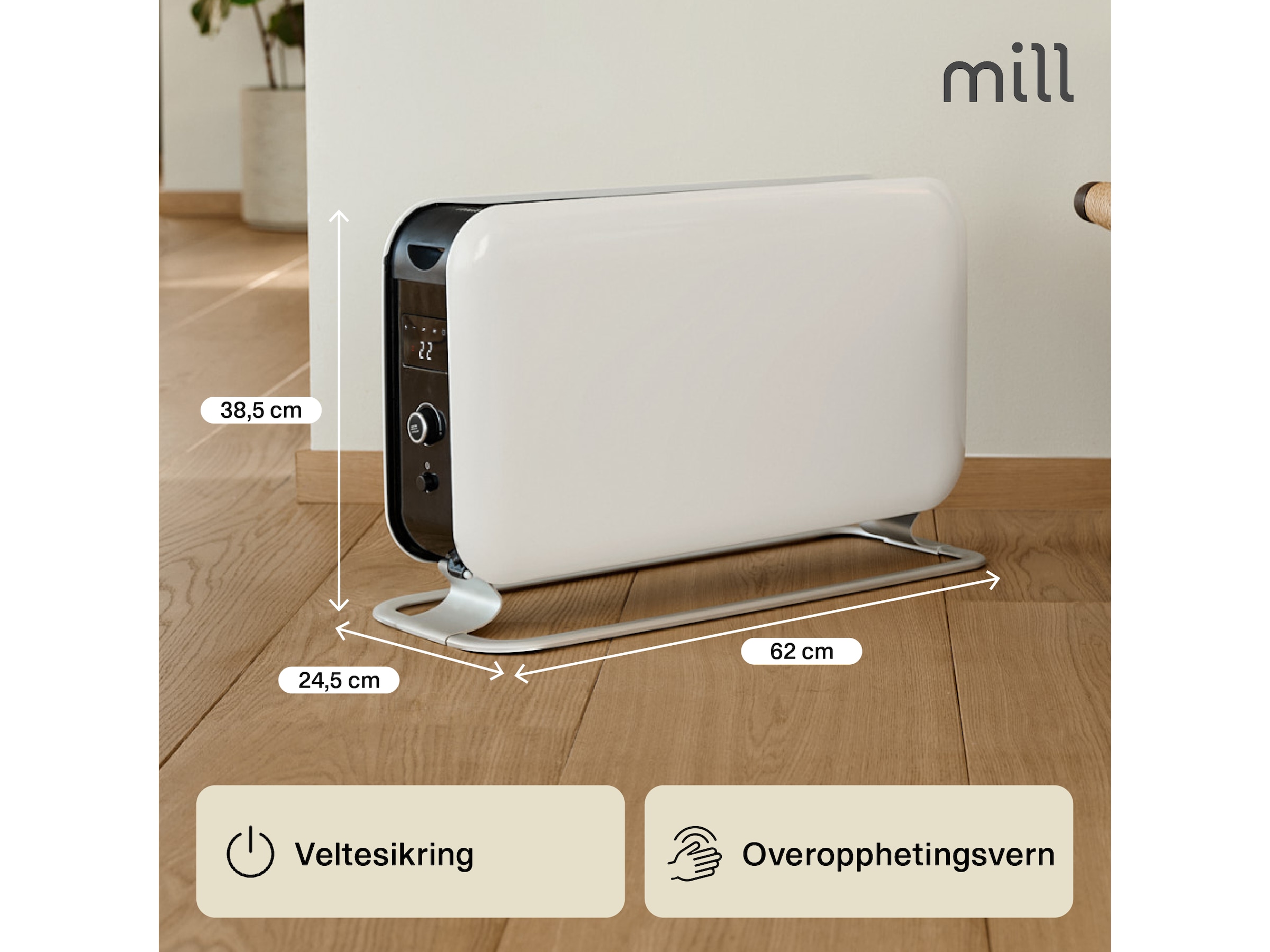 Mill Instant Max gulvovn 2200W LED (hvit) Frittstående varmeovner