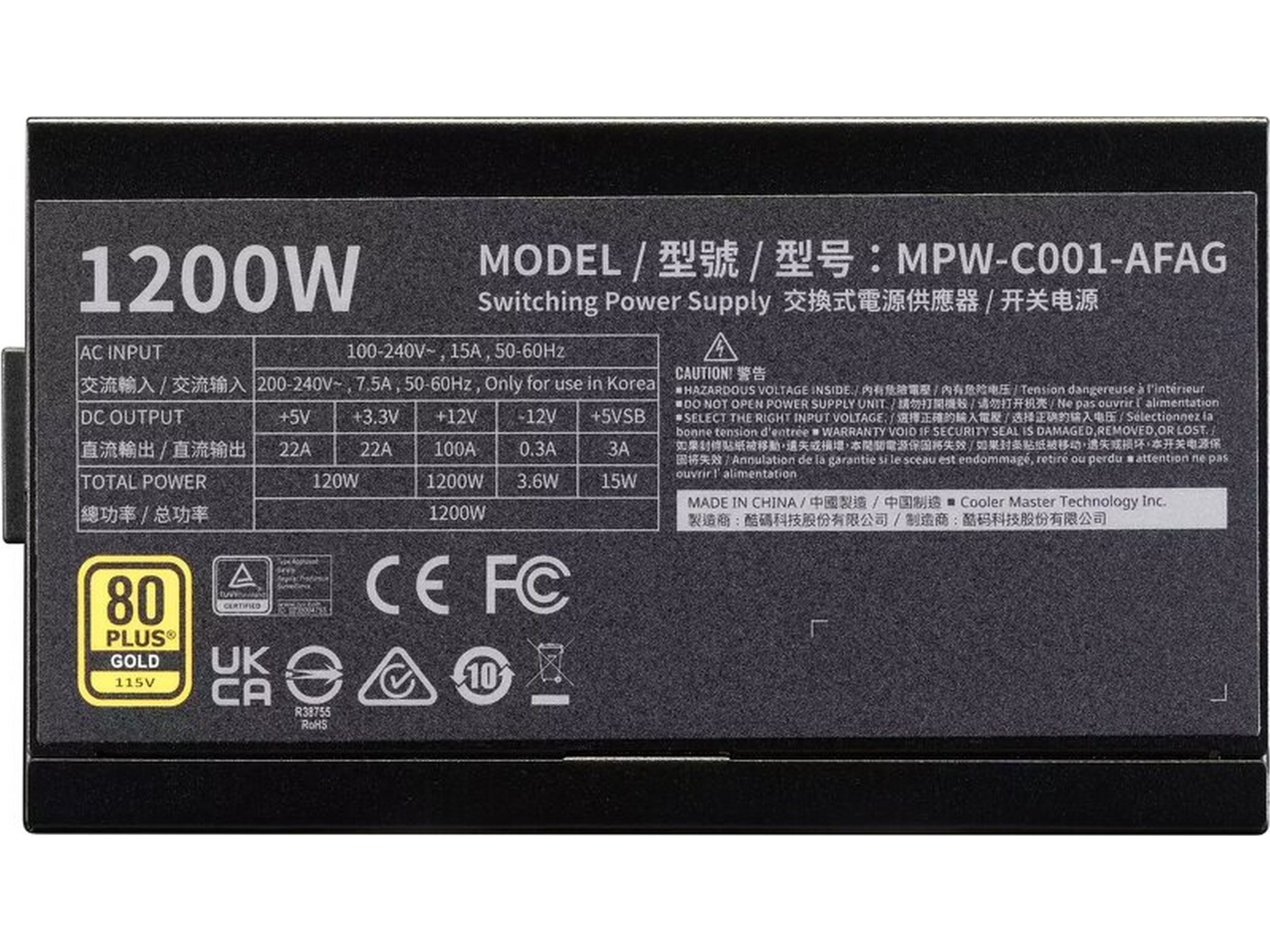 Cooler Master Elite Gold 1200W PSU Enheter