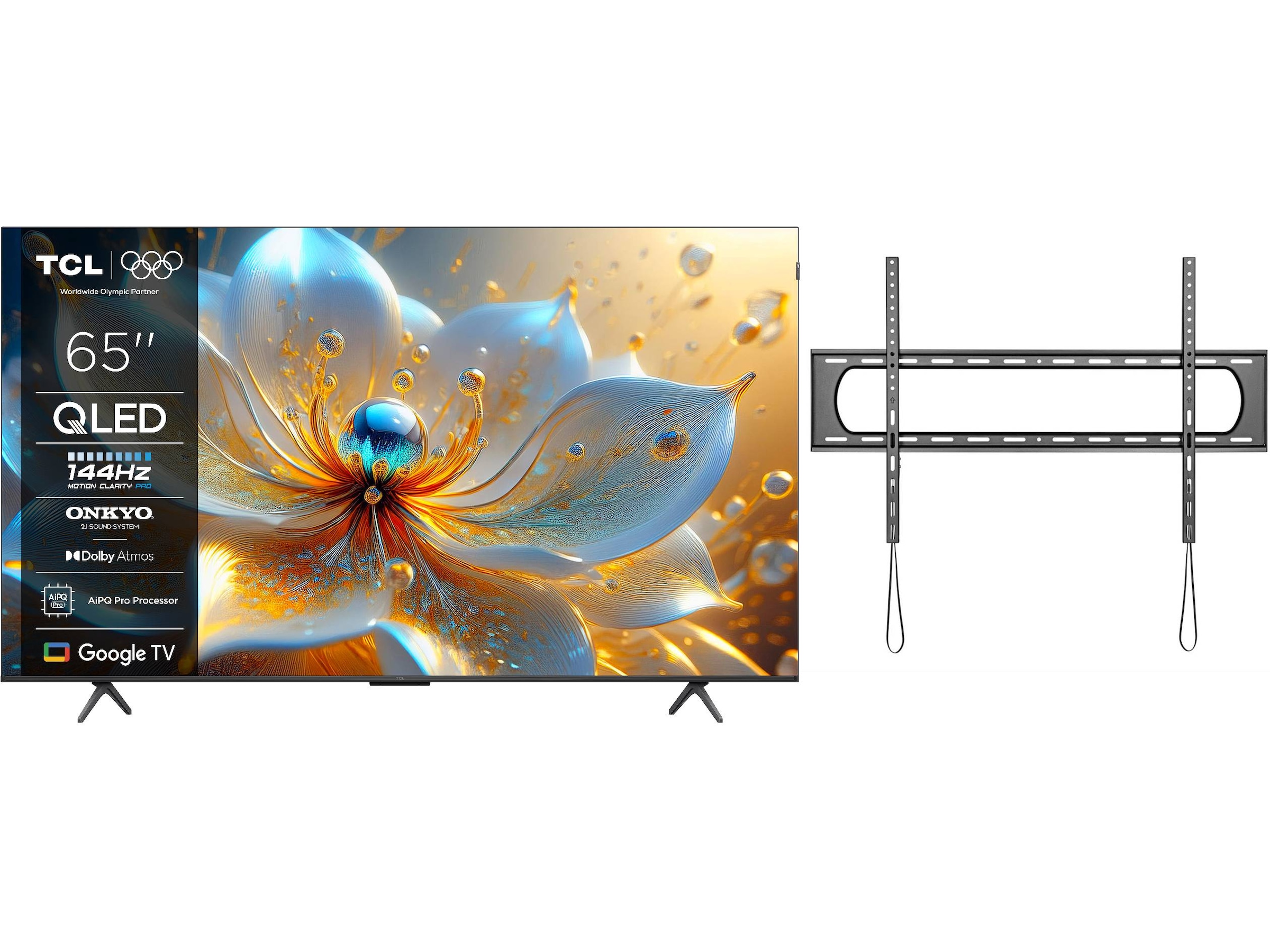 TCL 65" T8C 4K QLED Google TV (2025) + veggfeste 60 - 69 tommer TV