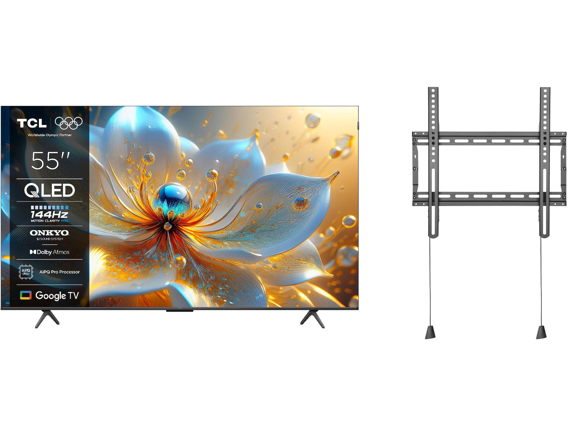 TCL 55" T8C 4K QLED Google TV (2025) + veggfeste 50 - 59 tommer TV