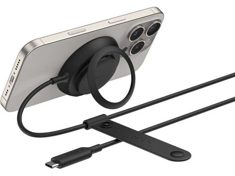 Belkin UltraCharge magnetisk ladeplate 25W Qi2 med stativ (svart) Trådløs lader