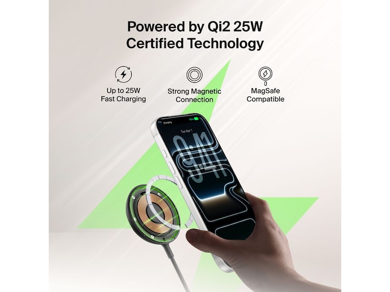 Belkin UltraCharge magnetisk ladeplate 25W Qi2 med stativ (svart) Trådløs lader