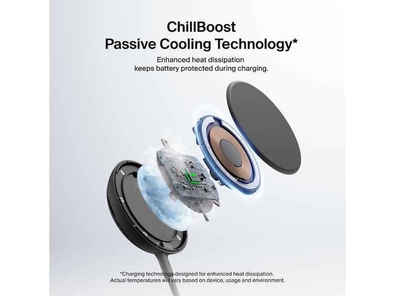 Belkin UltraCharge magnetisk ladeplate 25W Qi2 med stativ (svart) Trådløs lader