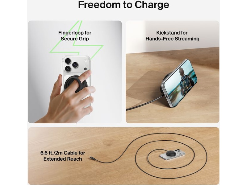 Belkin UltraCharge magnetisk ladeplate 25W Qi2 med stativ (svart) Trådløs lader