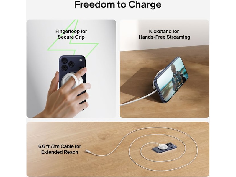 Belkin UltraCharge magnetisk ladeplate 25W Qi2 med stativ Trådløs lader