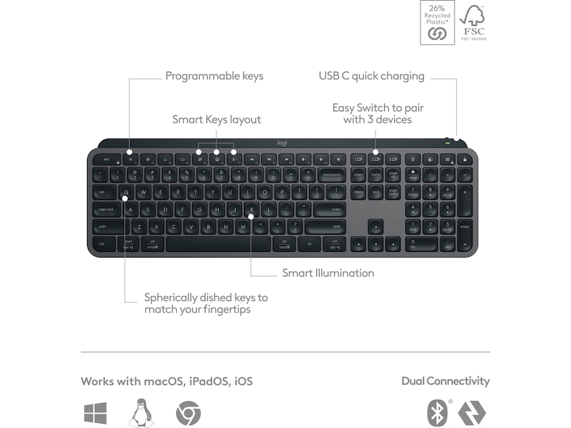 Logitech MX Keys S Trådløst Tastatur (graphite) Tastatur