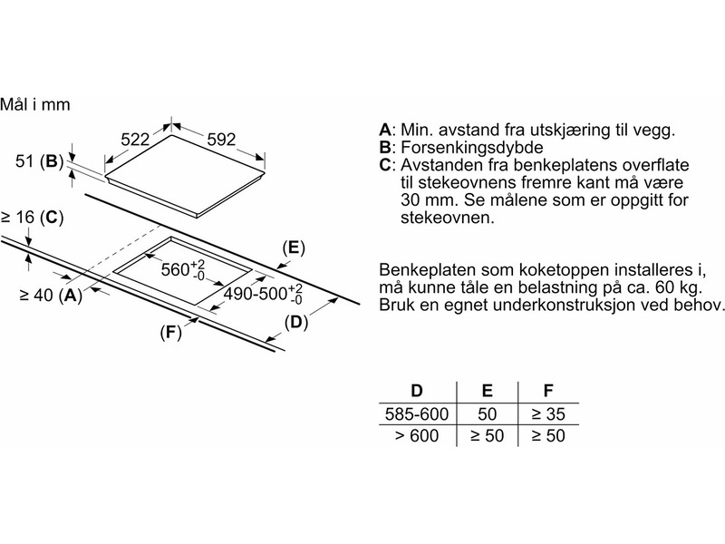 Siemens EH631BEB6X Induksjonsplate (sort) Induksjonstopp