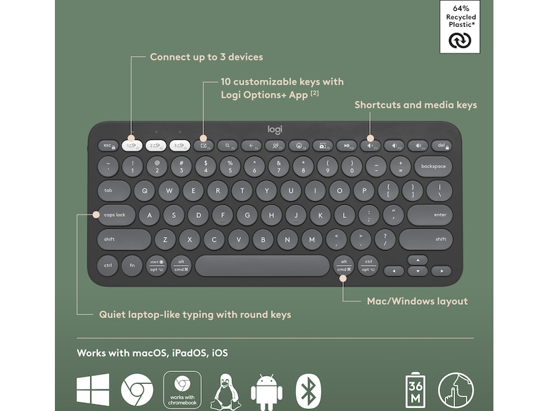 Pebble Keys 2 K380s (sort) Tastatur