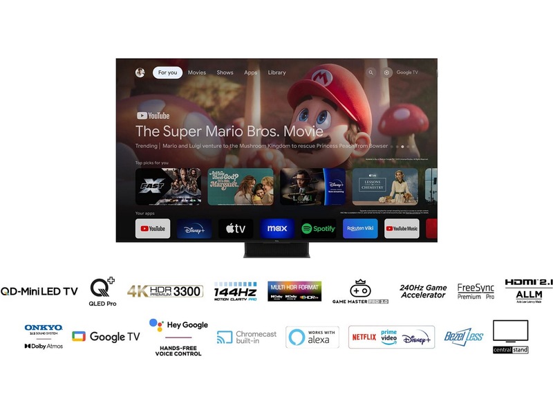 TCL 85" 85C855 QLED Pro 4K Google TV 144Hz Over 80 tommer TV