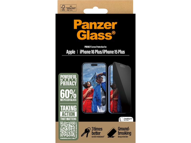 PanzerGlass iPhone 16 Plus | 15 Plus Privacy skjermbeskytter Skjermbeskytter