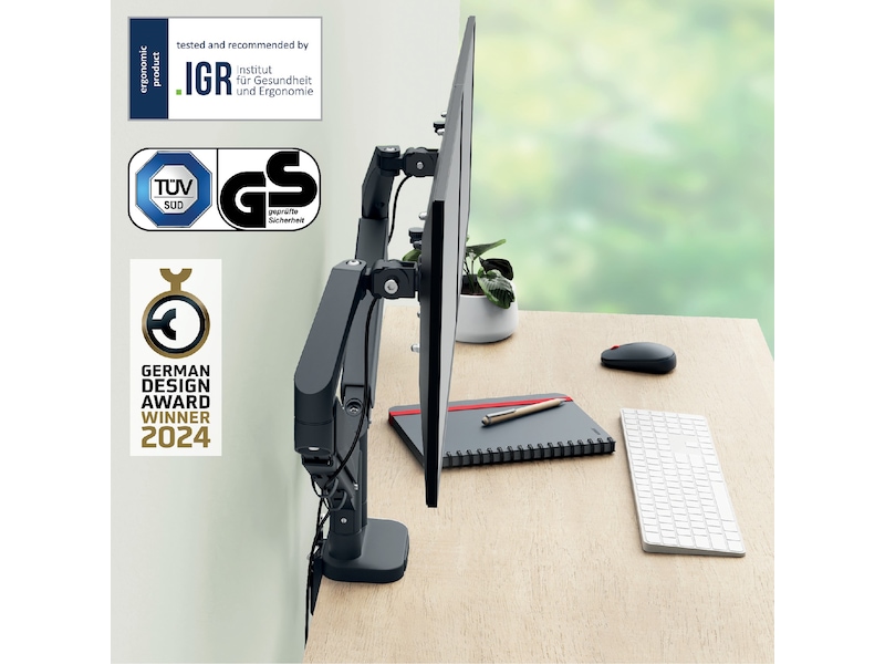 Leitz Ergo Skjermarm dobbel, plassbesparende, 17”-32” flat/buet skjerm Skjermstativ og skjermfeste