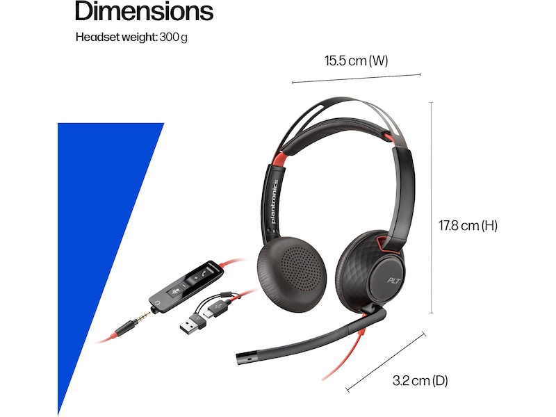 Poly Blackwire 5220 MS Teams USB-C Headset Kablede hodesett