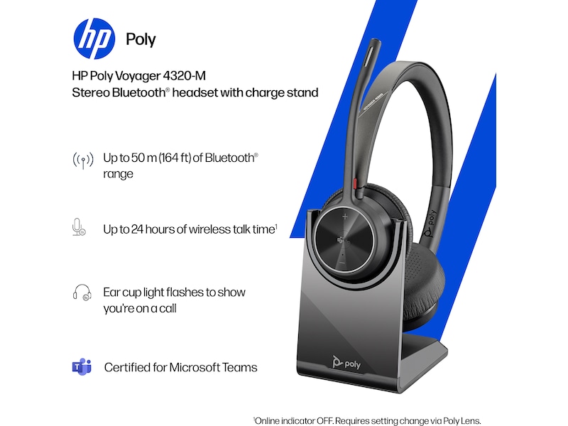 Poly Voyager 4320-M MS USB-C Headset med ladestativ Trådløse hodesett