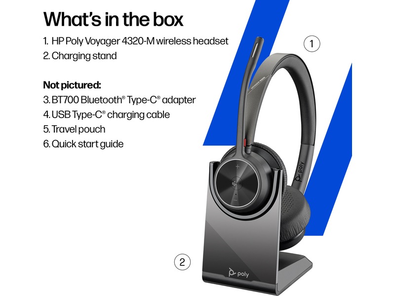 Poly Voyager 4320-M MS USB-C Headset med ladestativ Trådløse hodesett