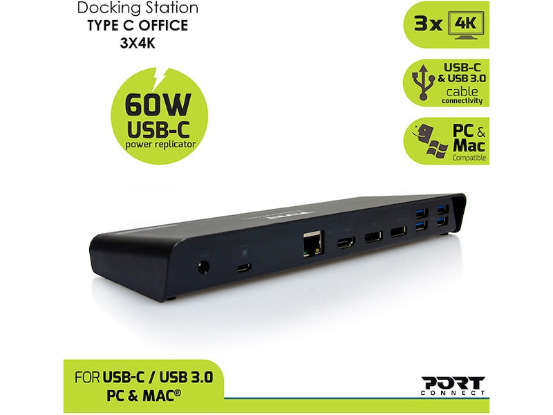 Port Design Docking Station Type C Office 3x4K 85W Dockingstasjon & USB-HUB