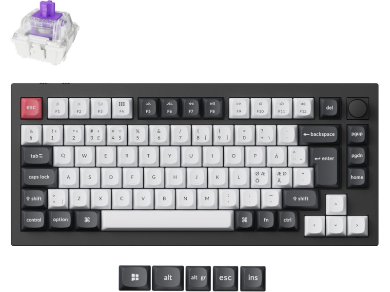 Keychron Q1 HE 75% QMK trådløst gamingtastatur (sort) Gamingtastatur