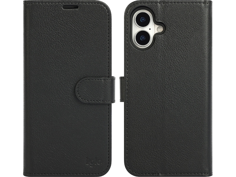 iiglo iPhone 16 Plus 2-i-1 Lommebokdeksel (sort) Mobildeksel