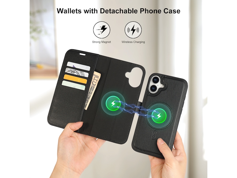 iiglo iPhone 16 Plus 2-i-1 Lommebokdeksel (sort) Mobildeksel