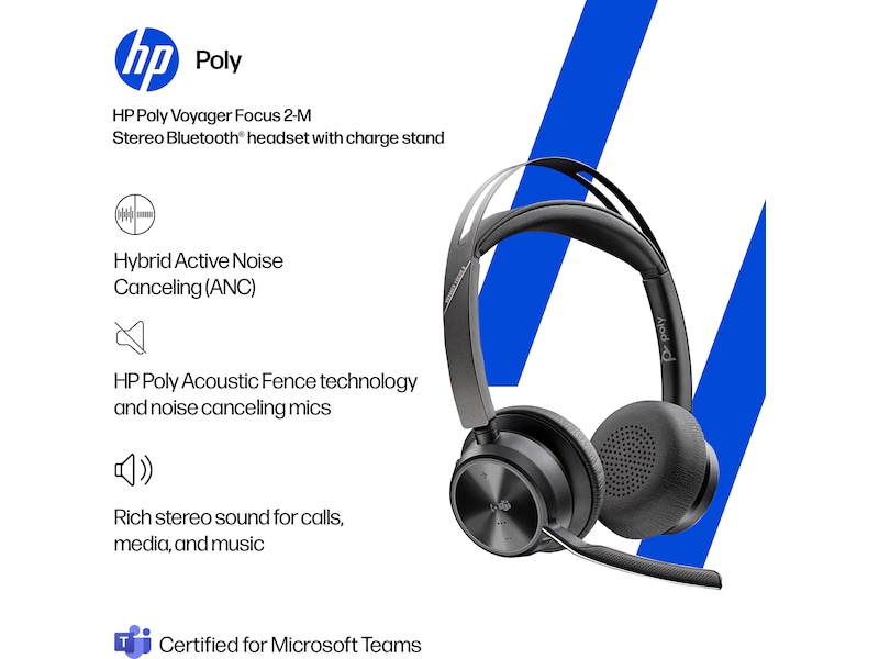 Poly Voyager Focus 2 MS USB-C Headset med ladestativ Trådløse hodesett