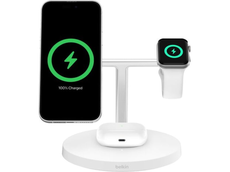 Belkin 3-in-1 Qi2 15W Ladestativ (hvit) Trådløs lader