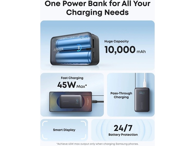 Anker Nano Power Bank 10K 45W (sort) Powerbank