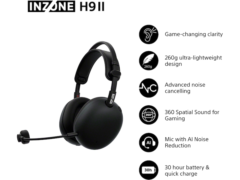Sony INZONE H9 II Trådløst Støydempende Headset (svart) Gamingheadset