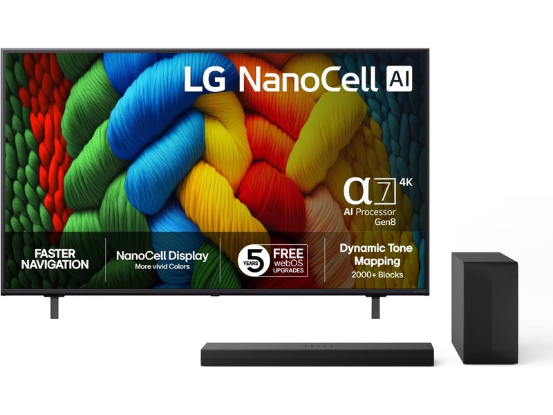 LG 50'' Nano AI 4K 50NANO80A (2025) + Soundbar 50 - 59 tommer TV