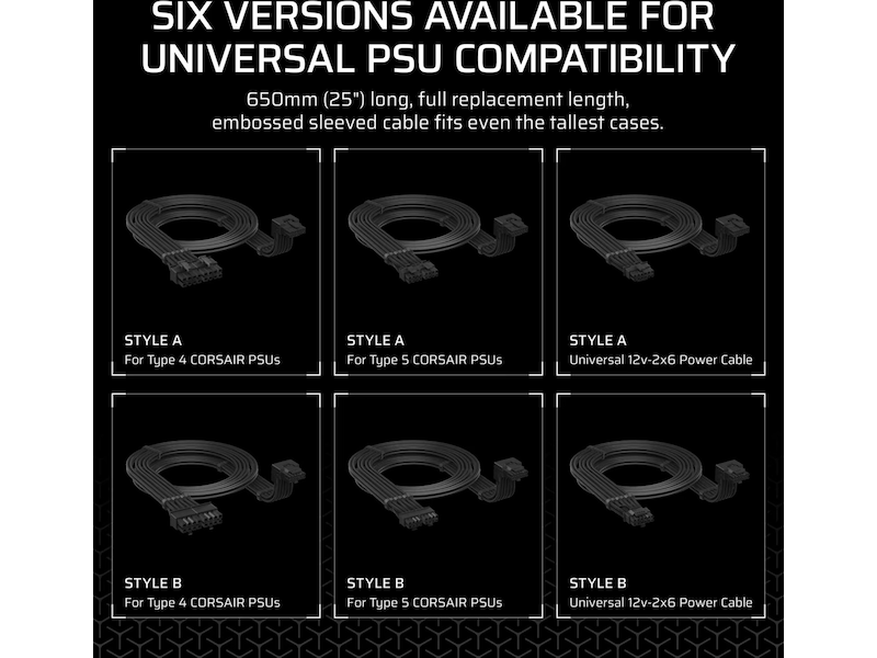 Corsair PSU 90° 12V-2x6 Style A kabel Tilbehør