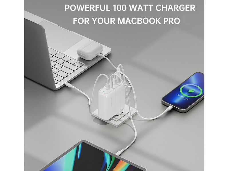 4smarts 100W GaN Flex Pro Travel Edition-lader (hvit) Batteri og lader