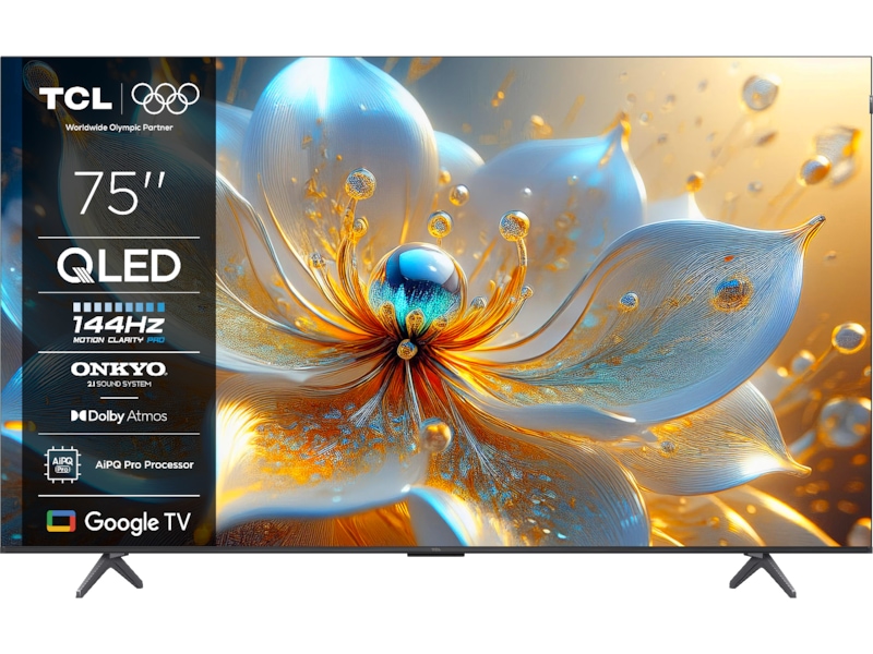 TCL 75" T8C 4K QLED Google TV (2025) + veggfeste 70 - 79 tommer TV