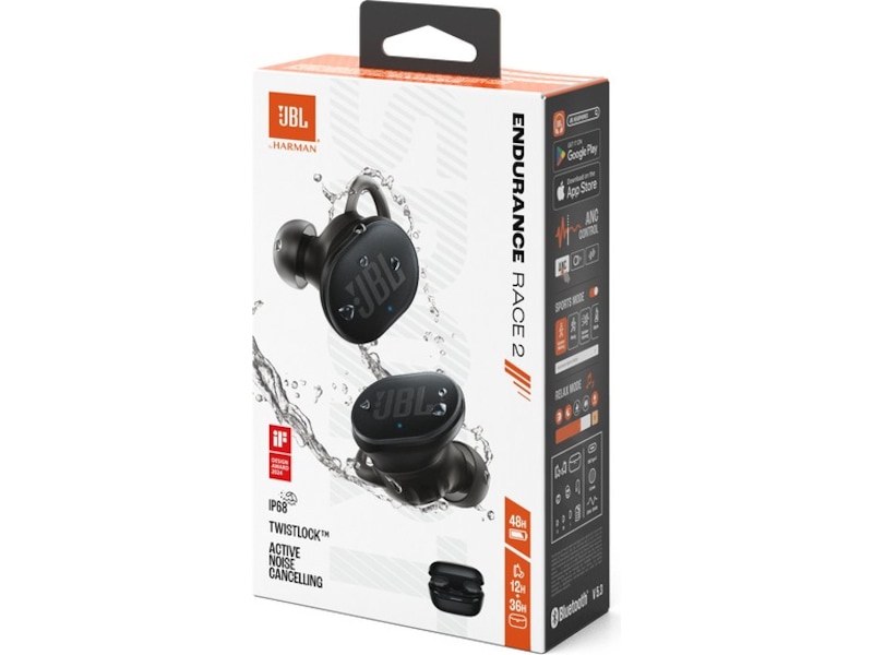 JBL Endurance race 2 trådløse sportshodetelefoner med ANC sort. Smart ambien Ørepropper