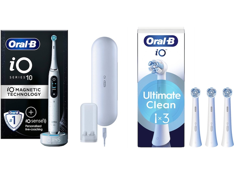 Oral-B iO 10 elektrisk tannbørste (stardust hvit) + børstehoder Elektriske tannbørster