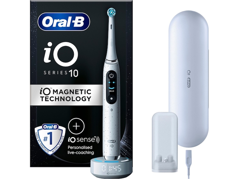 Oral-B iO 10 elektrisk tannbørste (stardust hvit) + børstehoder Elektriske tannbørster