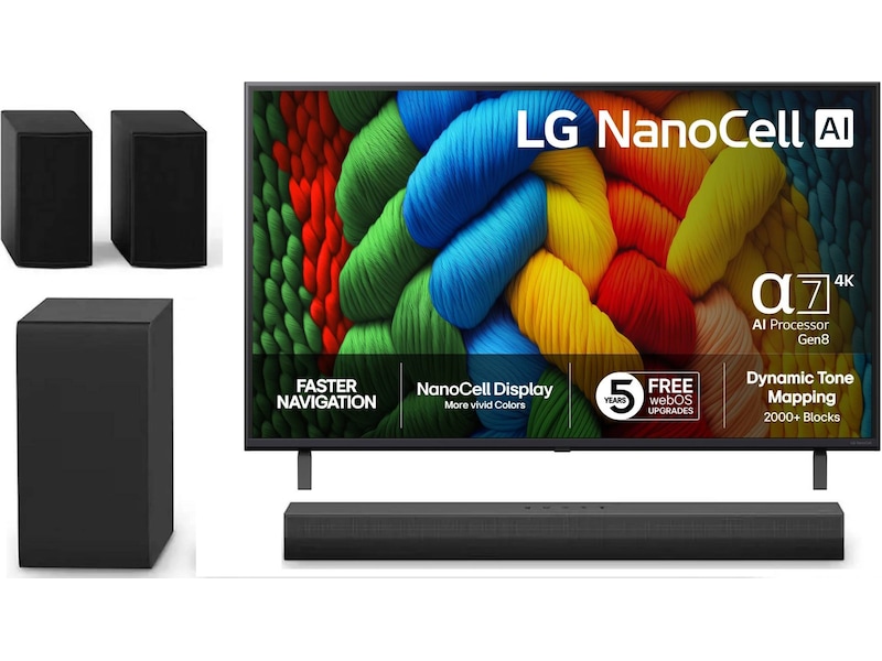 LG 43" NANO80 AI 4K NanoCell smart-TV (2025) + soundbar 60 - 69 tommer TV