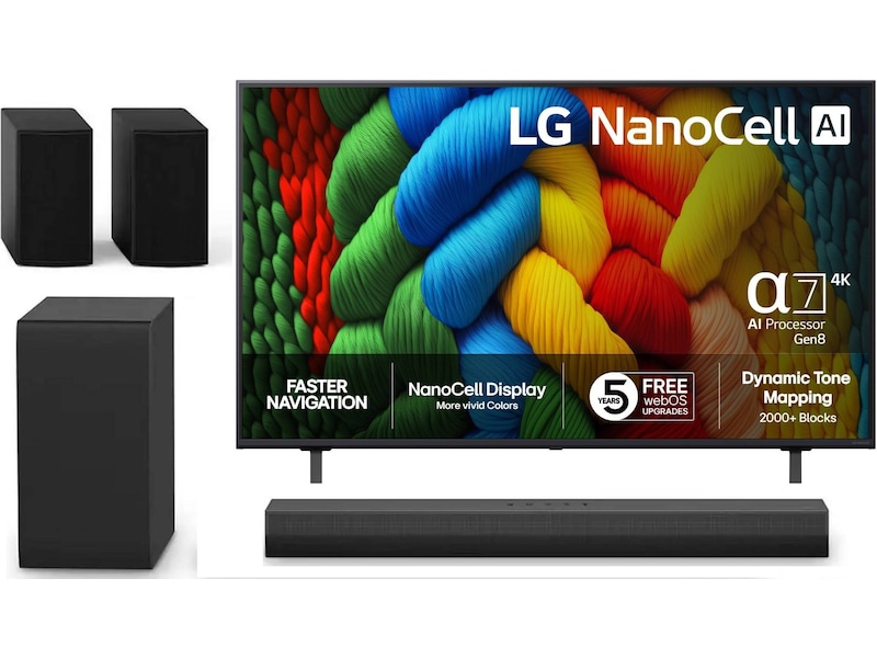LG 55" NANO80 AI 4K NanoCell smart-TV (2025) + soundbar 60 - 69 tommer TV