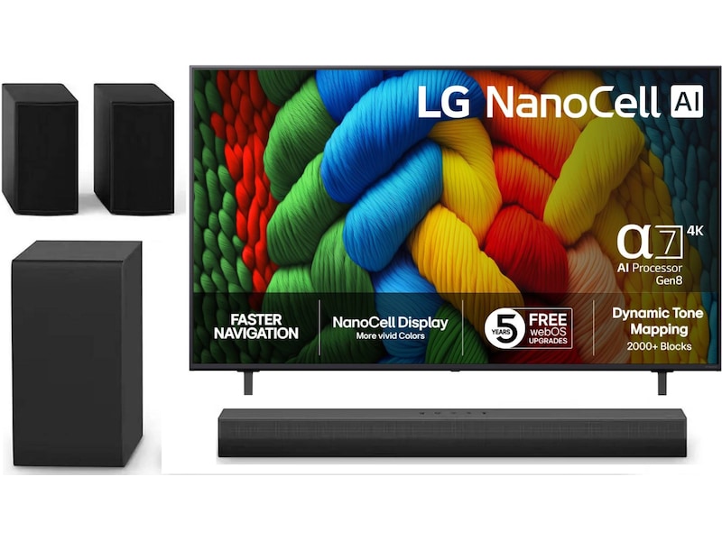 LG 65" NANO80 AI 4K NanoCell smart-TV (2025) + soundbar 60 - 69 tommer TV