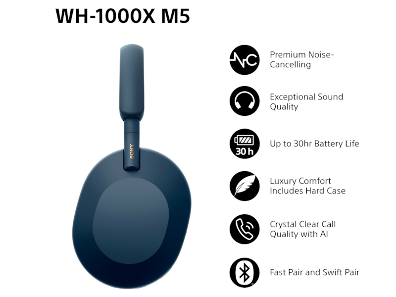 Sony WH-1000XM5 trådløse hodetelefoner over-ear (blå) + WF-510 buds Hodetelefoner
