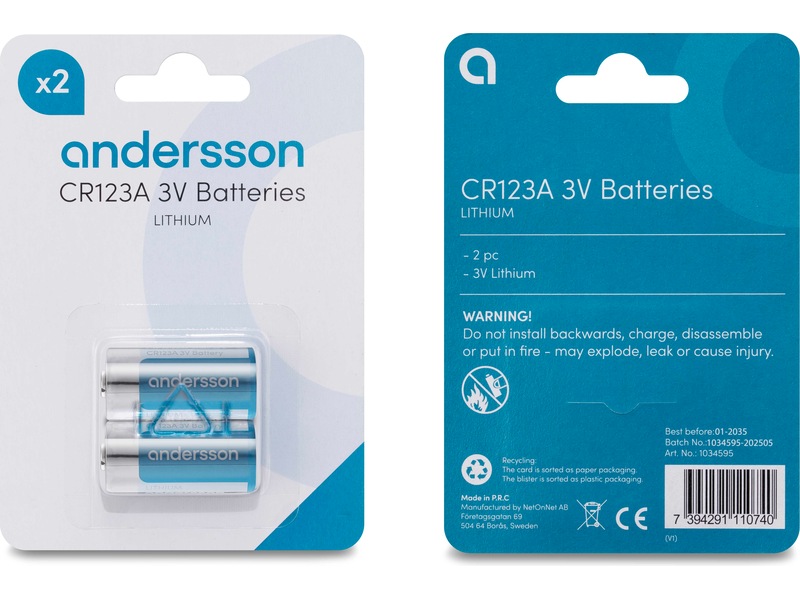 Andersson CR123A litiumbatteri 2x2-pk Batterier til generell bruk