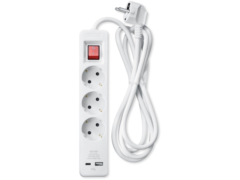 Andersson strømforgrener 3x uttak og 2x USB 1,5m 2pk (hvit) Skjøtekabel & forgrener