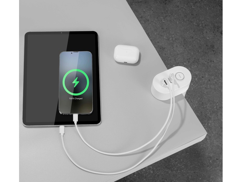 Andersson 6-i-1 grenuttak 3x uttak og USB m/skrivebordfeste 2pk (hvit) Skjøtekabel & forgrener