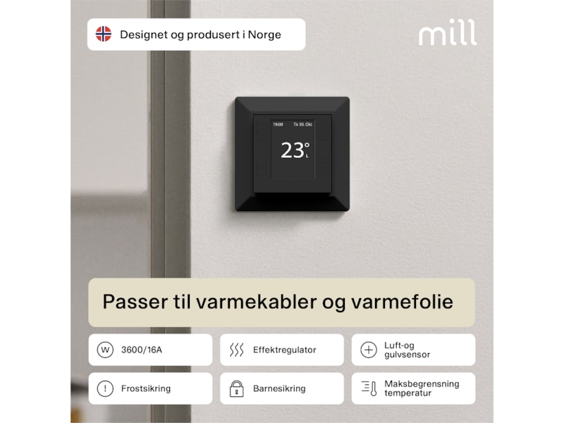 Mill Smart WiFi gulvtermostat 2-pack (sort) Tilbehør til varme