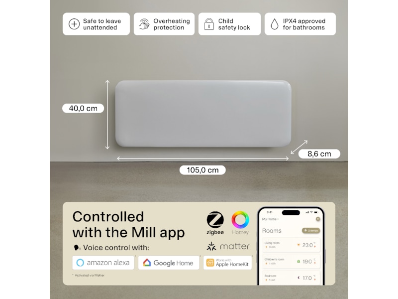 Mill Invisible Smart WiFi Gen 4 panelovn 1300W (hvit) -B-Grade Demo hjem & fritid