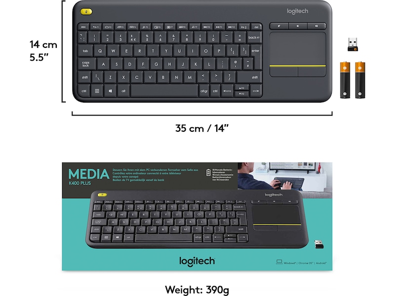 Logitech K400 Plus Trådløs Tastatur Grå Tastatur