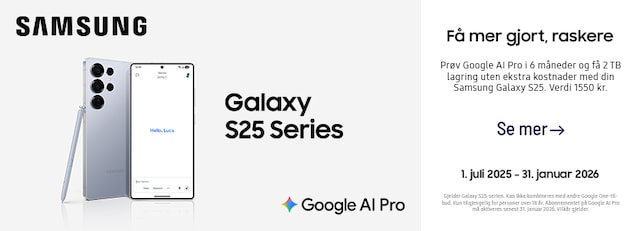 Prøv Google AI Pro i 6 mnd, se mer her