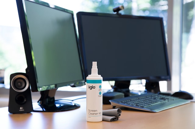 Screen cleaner on desk Screen cleaner on desk