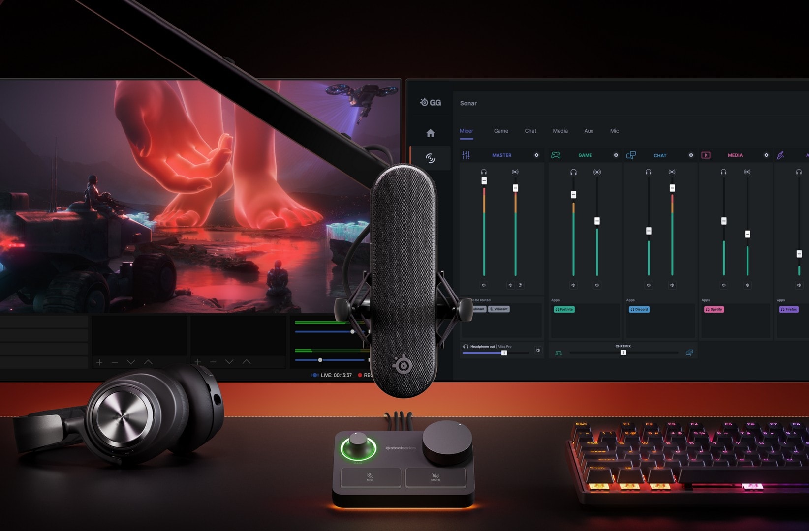 SteelSeries Alias Pro XLR Mikrofon + Stream Mixer (sort